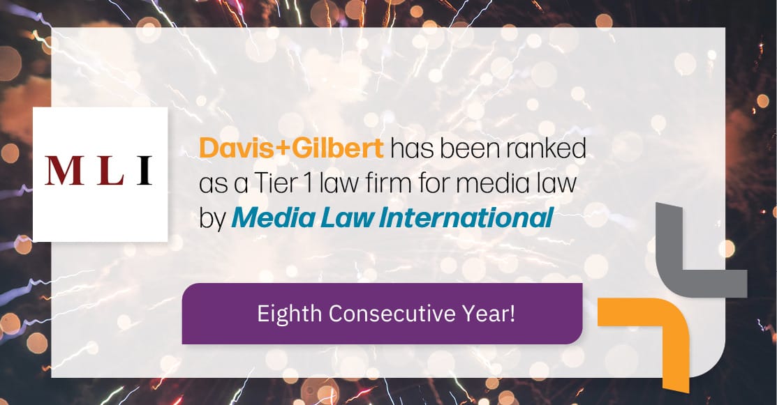 Davis+Gilbert Again Honored as Top Tier Law Firm by Media Law ...